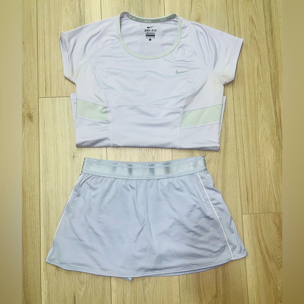 Nike Dri-FIT Tennis Lavender Sports Set - Skort (sz M) and Shirt (sz L)